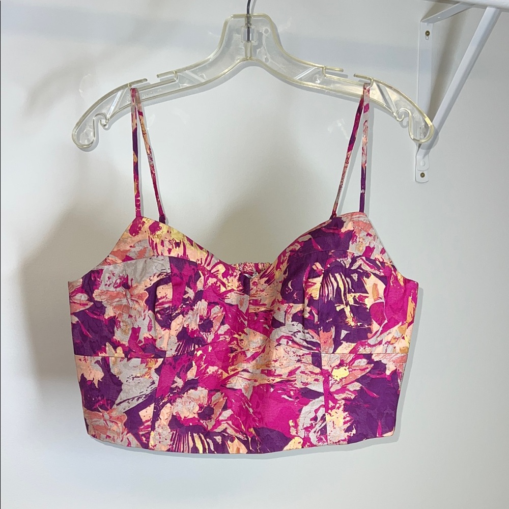 NWT Club Monaco Panel Fitted Crop Top in Aster Pink Rose- XL